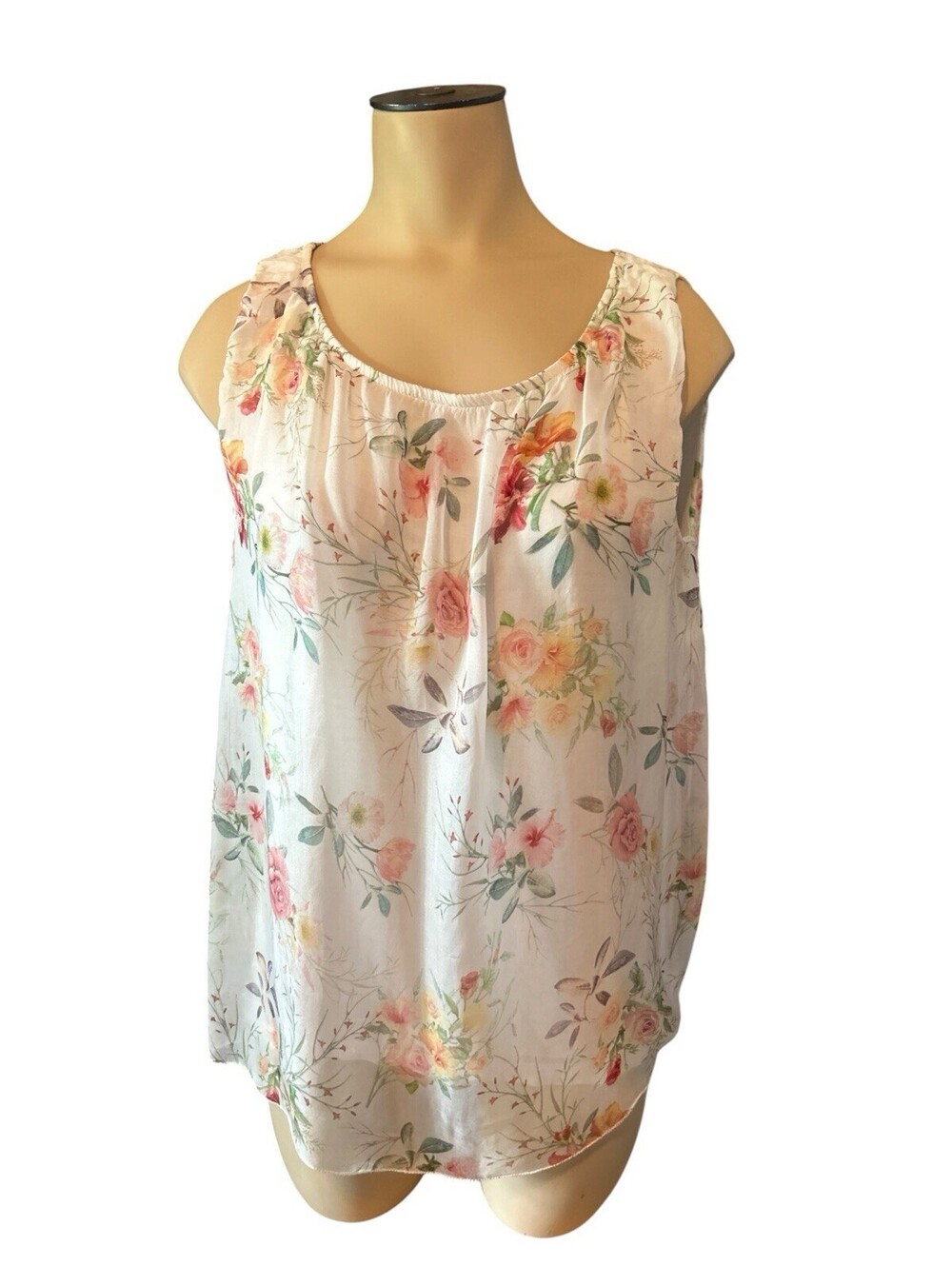 Tendenze M Italian Silk Floral Chiffon Scoop Neck Sleeveless Blouse Cottagecore